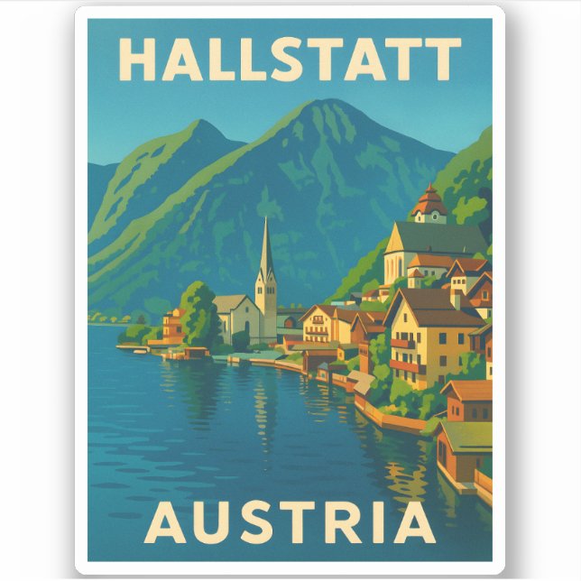 Pegatina Viaje retro vintage Hallstatt Austria Scenic (Anverso)