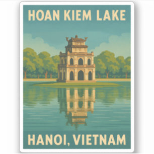 Pegatina Viaje retro vintage Hanoi Vietnam Hoan Kiem Lake