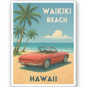 Pegatina Viaje retro vintage Hawaii Waikiki Beach