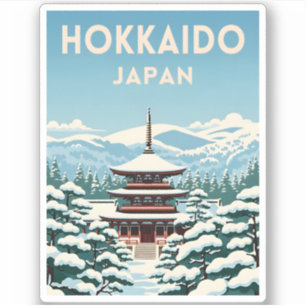 Pegatina Viaje retro vintage Hokkaido Japón Escenario de in