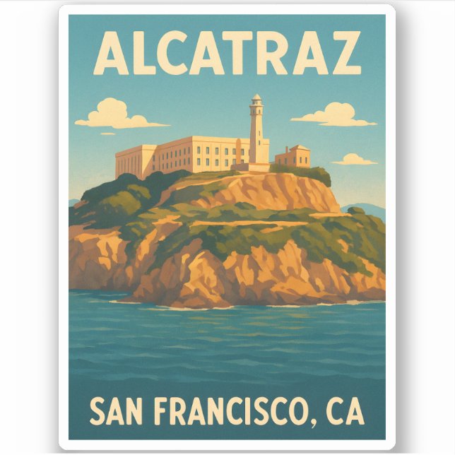 Pegatina Viaje retro vintage Isla Alcatraz San Francisco (Anverso)