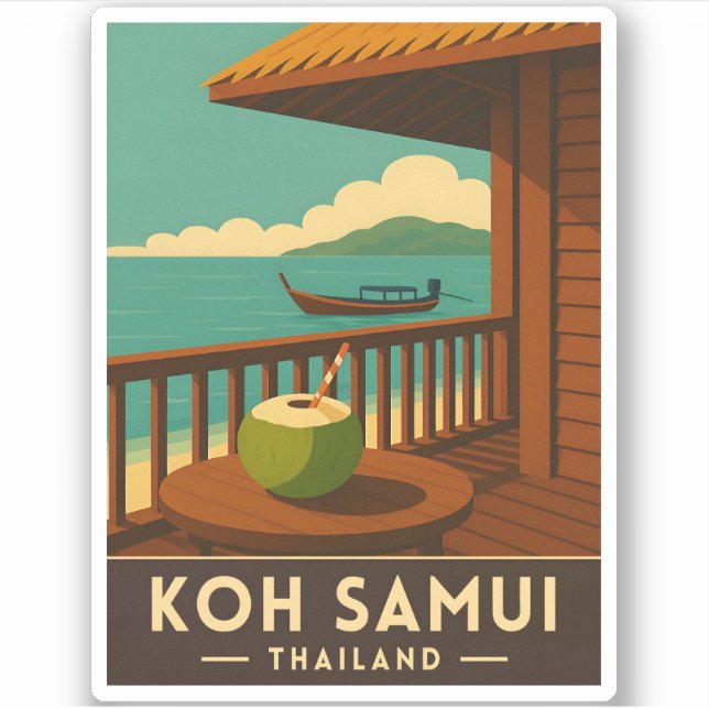 Pegatina Viaje retro vintage Isla Koh Samui Tailandia (Anverso)