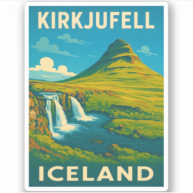 Pegatina Viaje retro vintage Islandia Kirkjufall (Anverso)