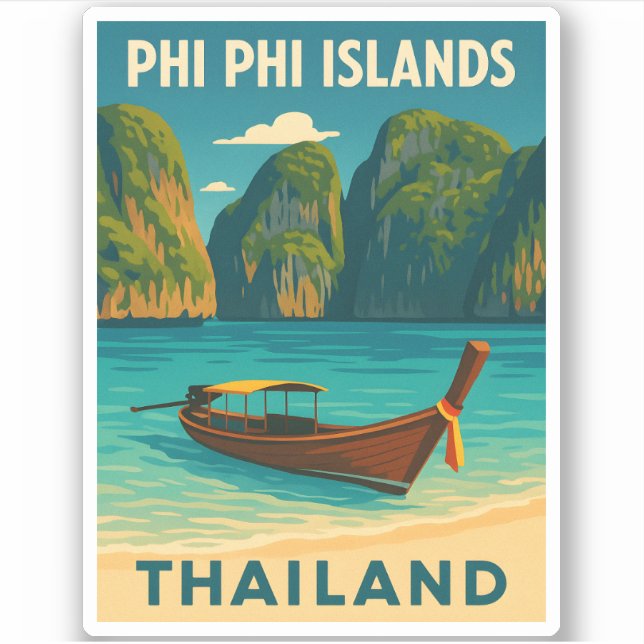 Pegatina Viaje retro vintage Islas Phi Phi Tailandia (Anverso)