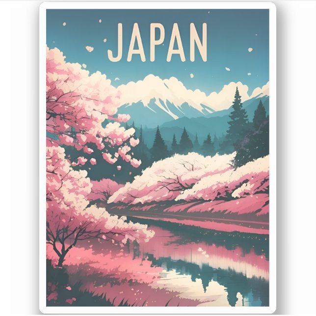 Pegatina Viaje retro vintage Japón Sakura Cherry Blossom (Anverso)