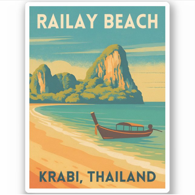 Pegatina Viaje retro vintage Krabi Tailandia Railway Beach (Anverso)