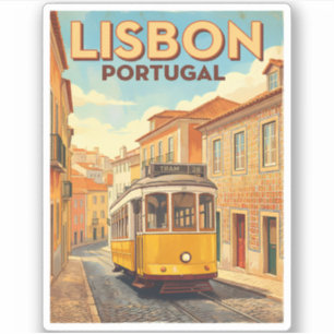 Pegatina Viaje Retro Vintage Lisboa Portugal Tranvía Amaril