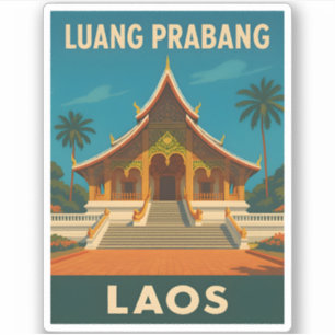 Pegatina Viaje Retro Vintage Luang Prabang Laos Templo