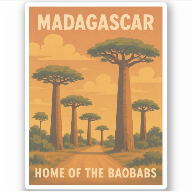 Pegatina Viaje retro vintage Madagascar Baobab Tree Sunset (Anverso)