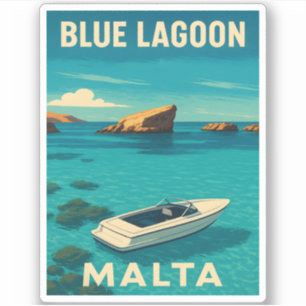 Pegatina Viaje retro vintage Malta Blue Lagoaside