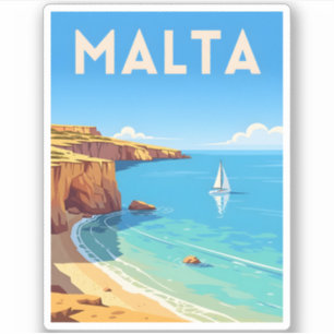Pegatina Viaje retro vintage Malta Paisaje costero