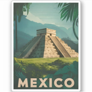 Pegatina Viaje retro vintage México Pirámide azteca