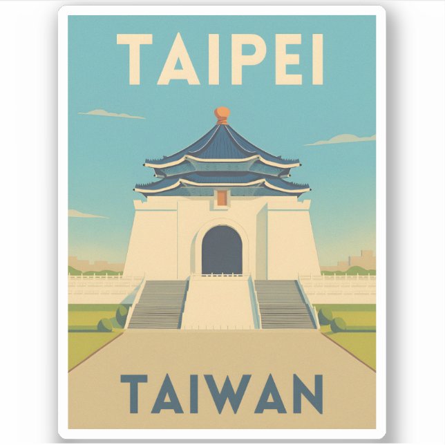 Pegatina Viaje retro vintage Monumento a Taipei Taiwán (Anverso)