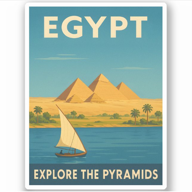 Pegatina Viaje retro vintage Pirámide Egipto Río Nilo (Anverso)