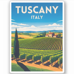 Pegatina Viaje retro vintage Toscana Italia Viñedo