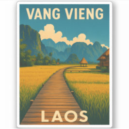 Pegatina Viaje retro vintage Vang Vieng Laos Escenario