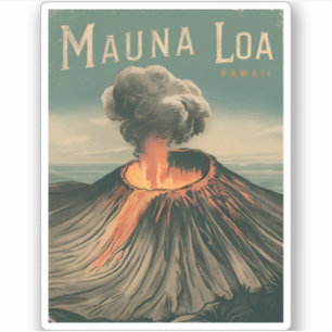 Pegatina Viaje retro vintage Volcán Mauna Loa Hawaii