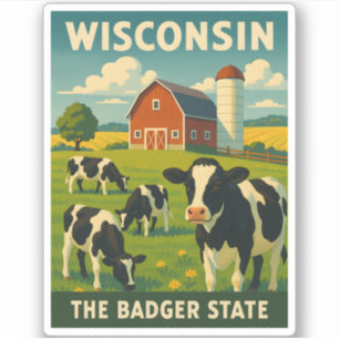 Pegatina Viaje retro vintage Wisconsin Dairy Farm Scenic