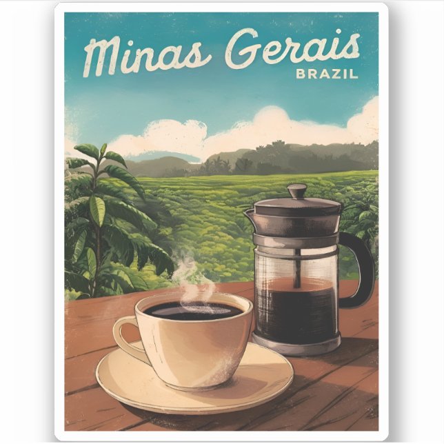 Pegatina Viaje Vintage Brasil Cafetería Retro Escenario (Anverso)