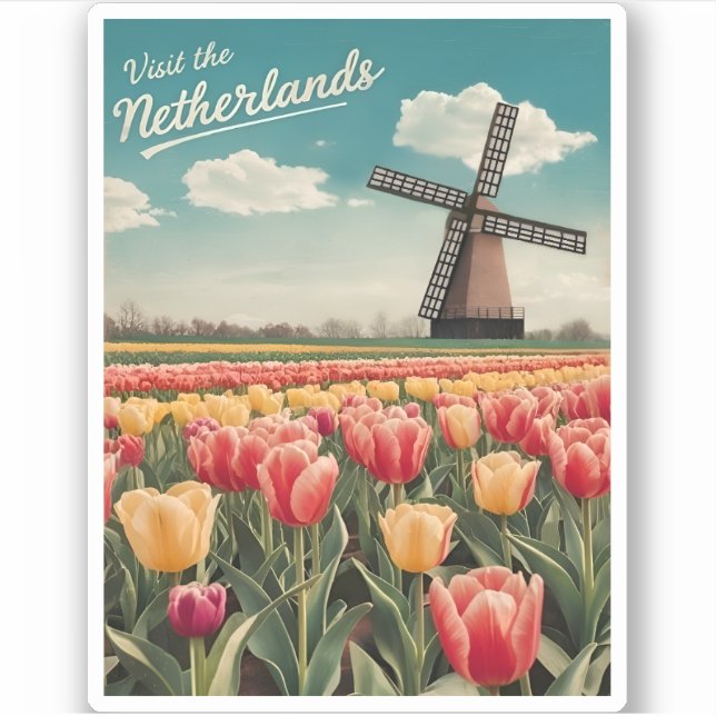 Pegatina Viaje Vintage Holanda Tulips Retro Scenic (Anverso)