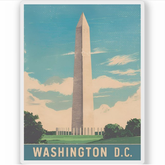 Pegatina Viaje Vintage Monumento a Washington Retro Scenic (Anverso)
