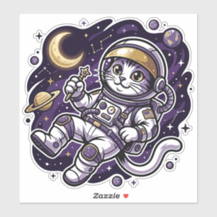 Pegatina Viajero Celestial: Mascota Espacial de Gato Astron