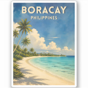 Pegatina Viajes Antiguos Boracay Filipinas Playa Retro