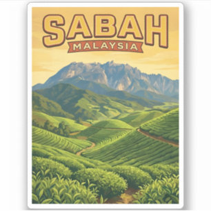 Pegatina Viajes Antiguos Sabah Borneo Malasia Naturaleza Re