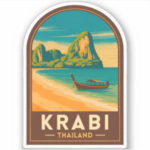 Pegatina Viajes Clásicos Krabi Tailandia Playa Railay Retro