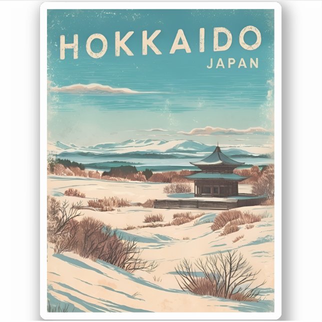 Pegatina Viajes de cosecha Hokkaido Japón Retro Escenario d (Anverso)