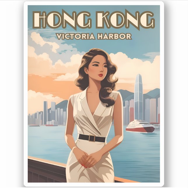 Pegatina Viajes de cosecha Hong Kong China Gráfico retro (Anverso)