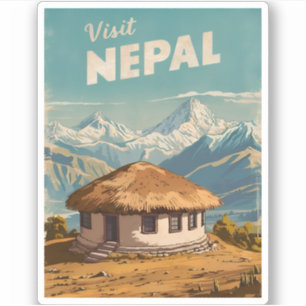 Pegatina Viajes de cosecha Nepal Himalayas Retro Escenario