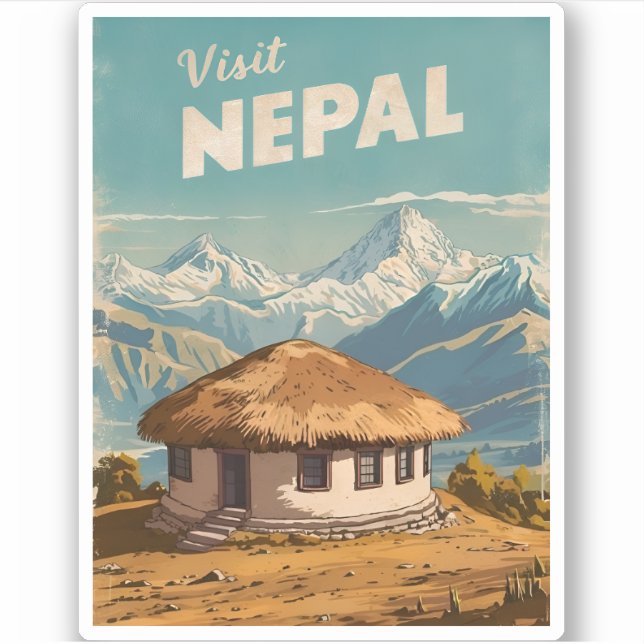 Pegatina Viajes de cosecha Nepal Himalayas Retro Escenario (Anverso)