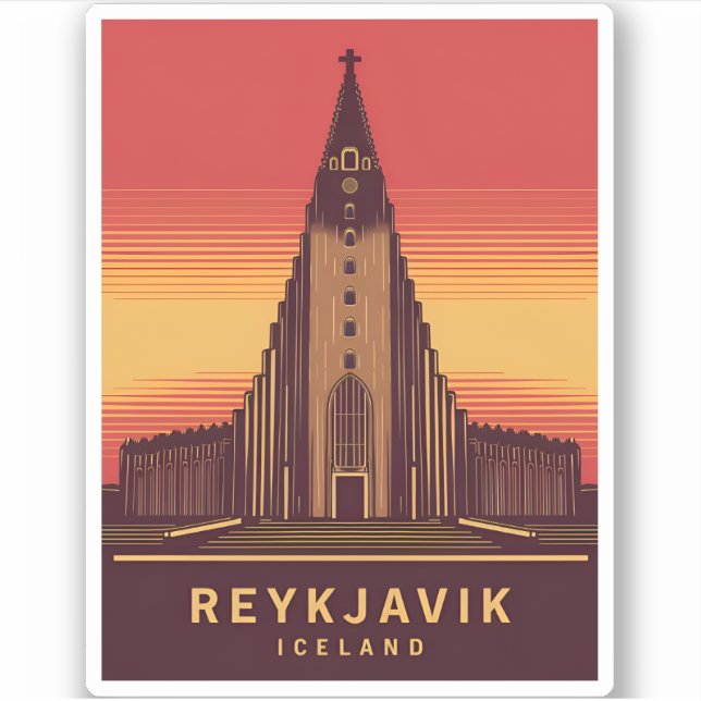 Pegatina Viajes de cosecha Reykjavik Islandia Hallgrimfrikj (Anverso)