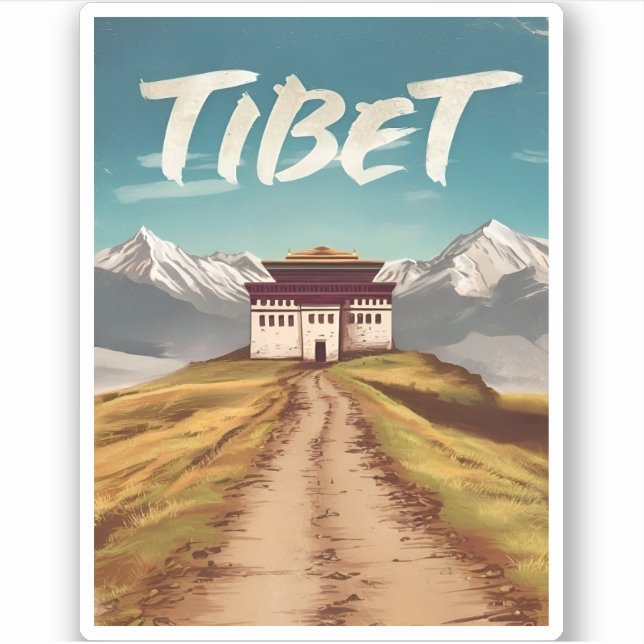 Pegatina Viajes de cosecha Tíbet Himalayas Retro Escenario (Anverso)