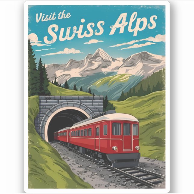 Pegatina Viajes de época Alpes suizos Suiza Retro Escenario (Anverso)
