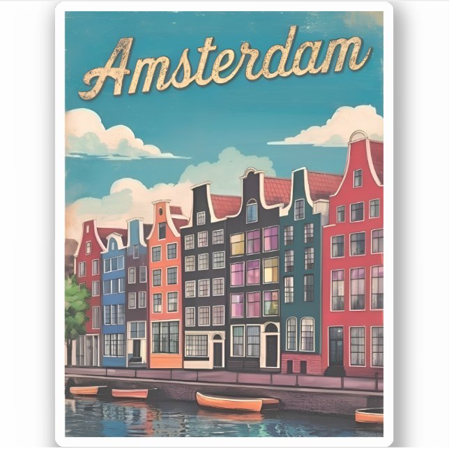 Pegatina Viajes de época Ámsterdam Países Bajos Retro Sceni (Anverso)