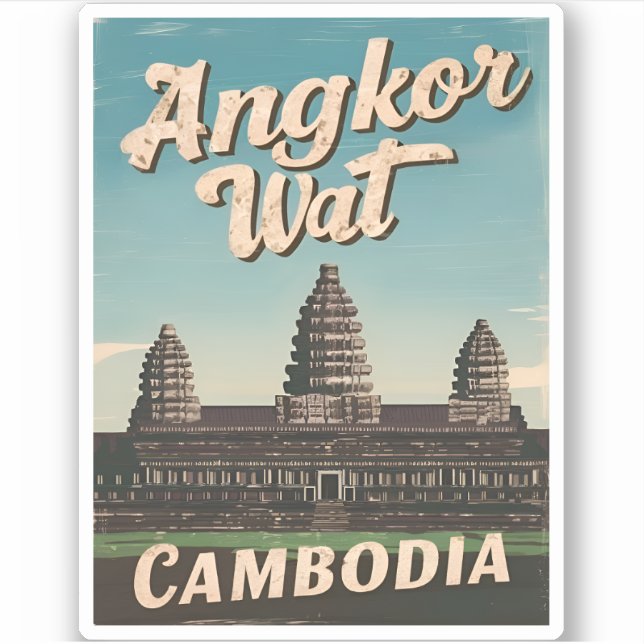 Pegatina Viajes de época Angkor Wat Camboya Retro Scenic (Anverso)