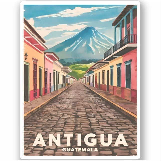 Pegatina Viajes de época Antigua Guatemala Retro Escenario (Anverso)