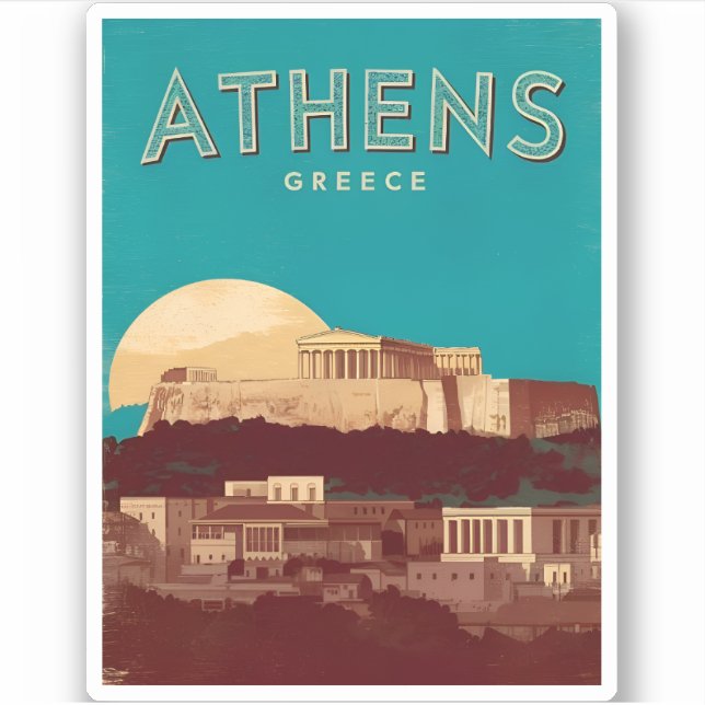 Pegatina Viajes de época Atenas Grecia Retro Escenario (Anverso)