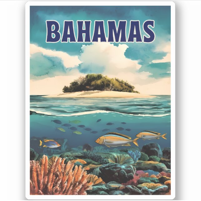 Pegatina Viajes de época Bahamas Retro Escenario Subacuátic (Anverso)