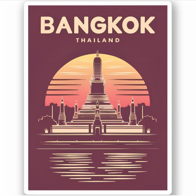 Pegatina Viajes de época Bangkok Tailandia Gráfico retro (Anverso)