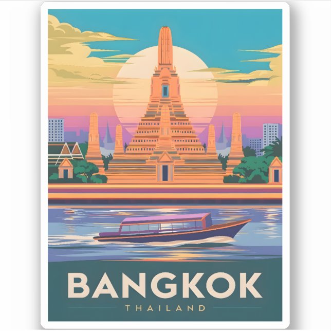 Pegatina Viajes de época Bangkok Templo del Sol en Tailandi (Anverso)