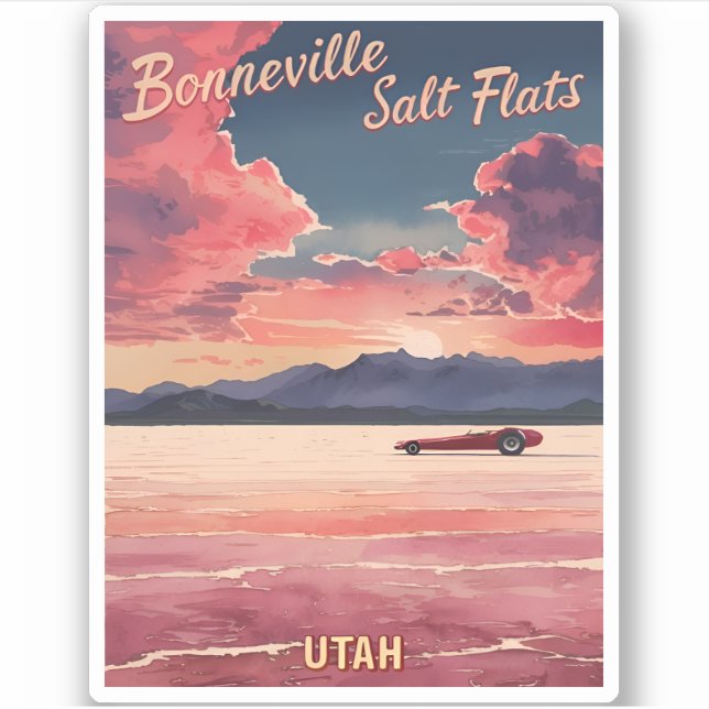 Pegatina Viajes de época Bonneville Salt Flats Utah Retro (Anverso)