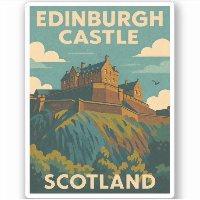 Pegatina Viajes de época Castillo de Edimburgo Retro Escoci (Anverso)