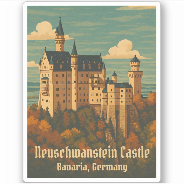 Pegatina Viajes de época Castillo Neuschwanstein Alemania R (Anverso)