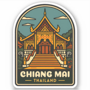 Pegatina Viajes de época Chiang Mai Tailandia Retro