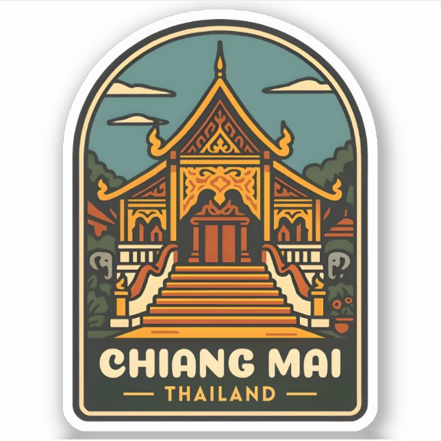 Pegatina Viajes de época Chiang Mai Tailandia Retro (Anverso)