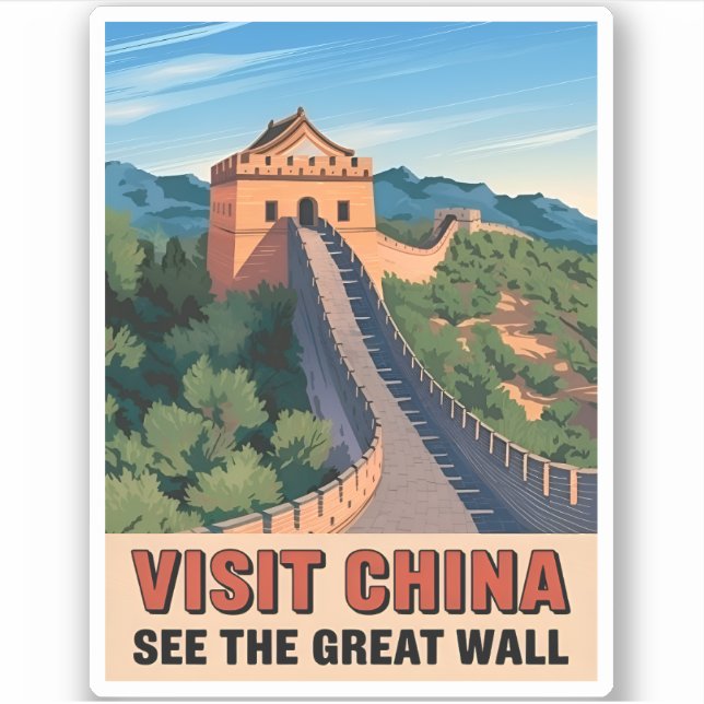 Pegatina Viajes de época China Gran Pared Paisaje Retro (Anverso)