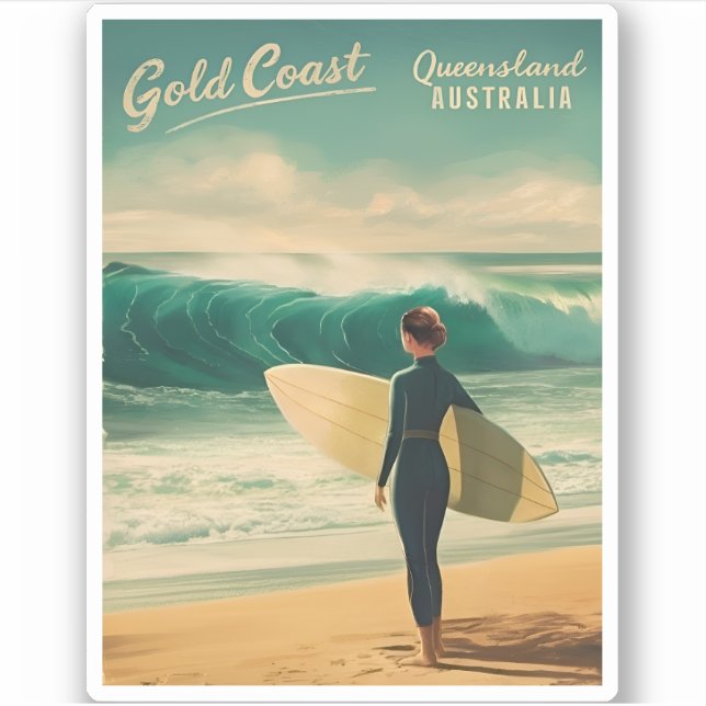 Pegatina Viajes de época Costa de Oro Australia Retro Escen (Anverso)